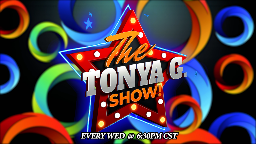 A red star with the words " the tonya g show ".