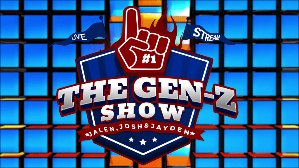 A blue and red background with the words " the gen-z show # 1."