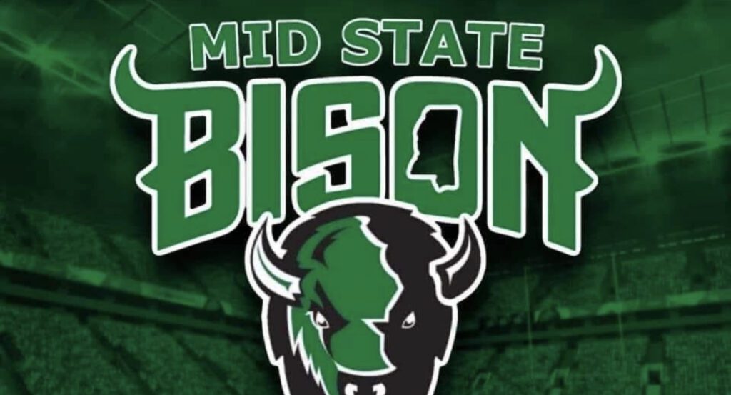 A green and white logo for mid state bison.