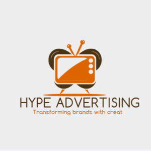 A logo of a tv with the words hype advertising underneath it.
