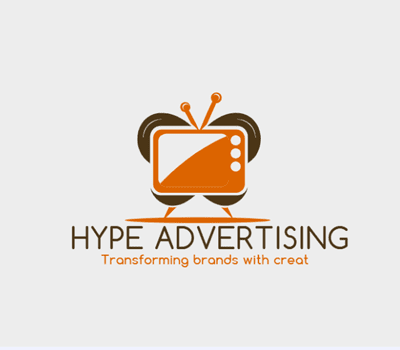 A logo of a tv with the words hype advertising underneath it.