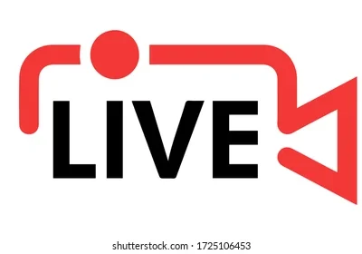 A red and black logo for live streaming.
